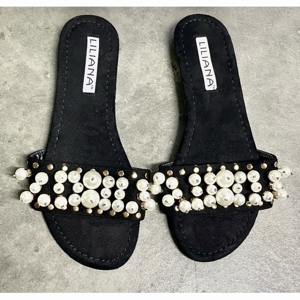 Liliana Sandals Women Size 9 Black Pearl Slides Punk Rock Shoe